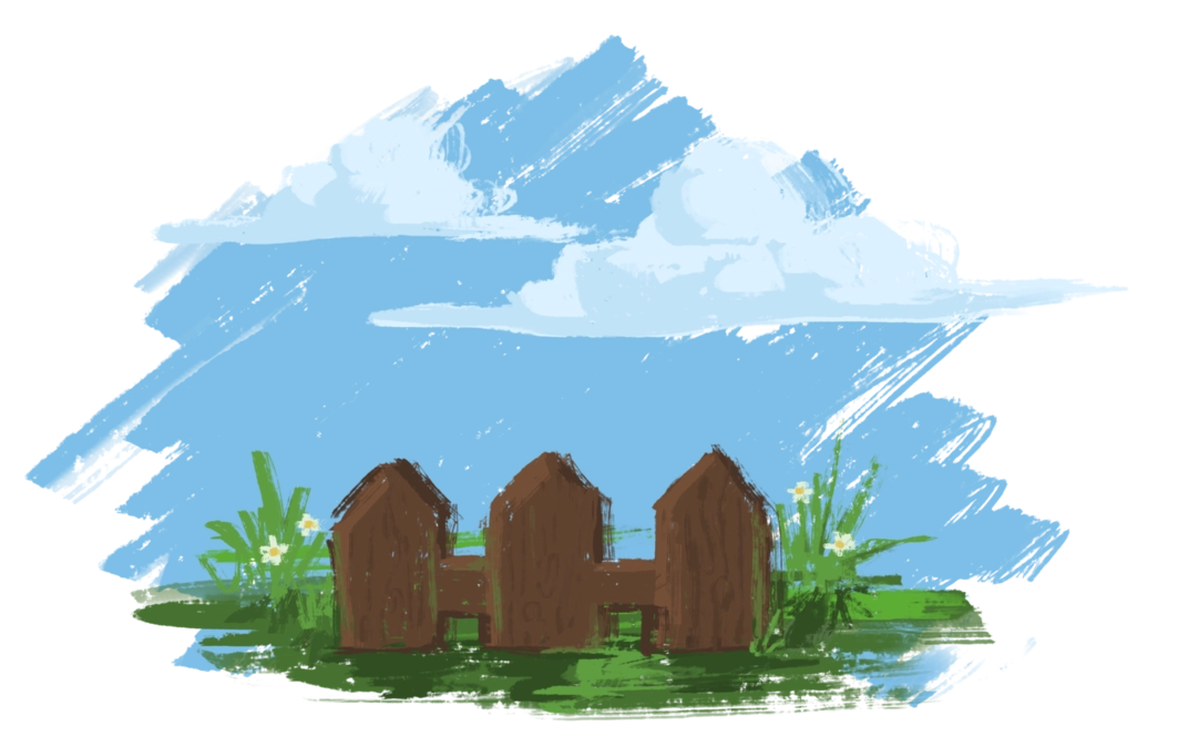 An illustration of a fence on a grassy field